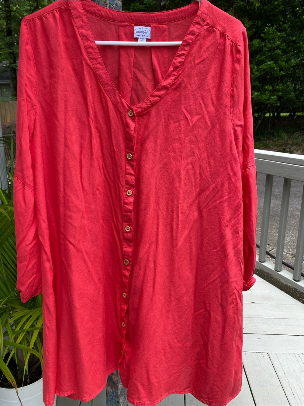 Mud Pie Coral Red Button-Front Women's Tunic